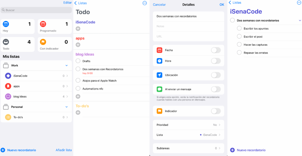 Gestión de tareas con la aplicación Recordatorios en iphone