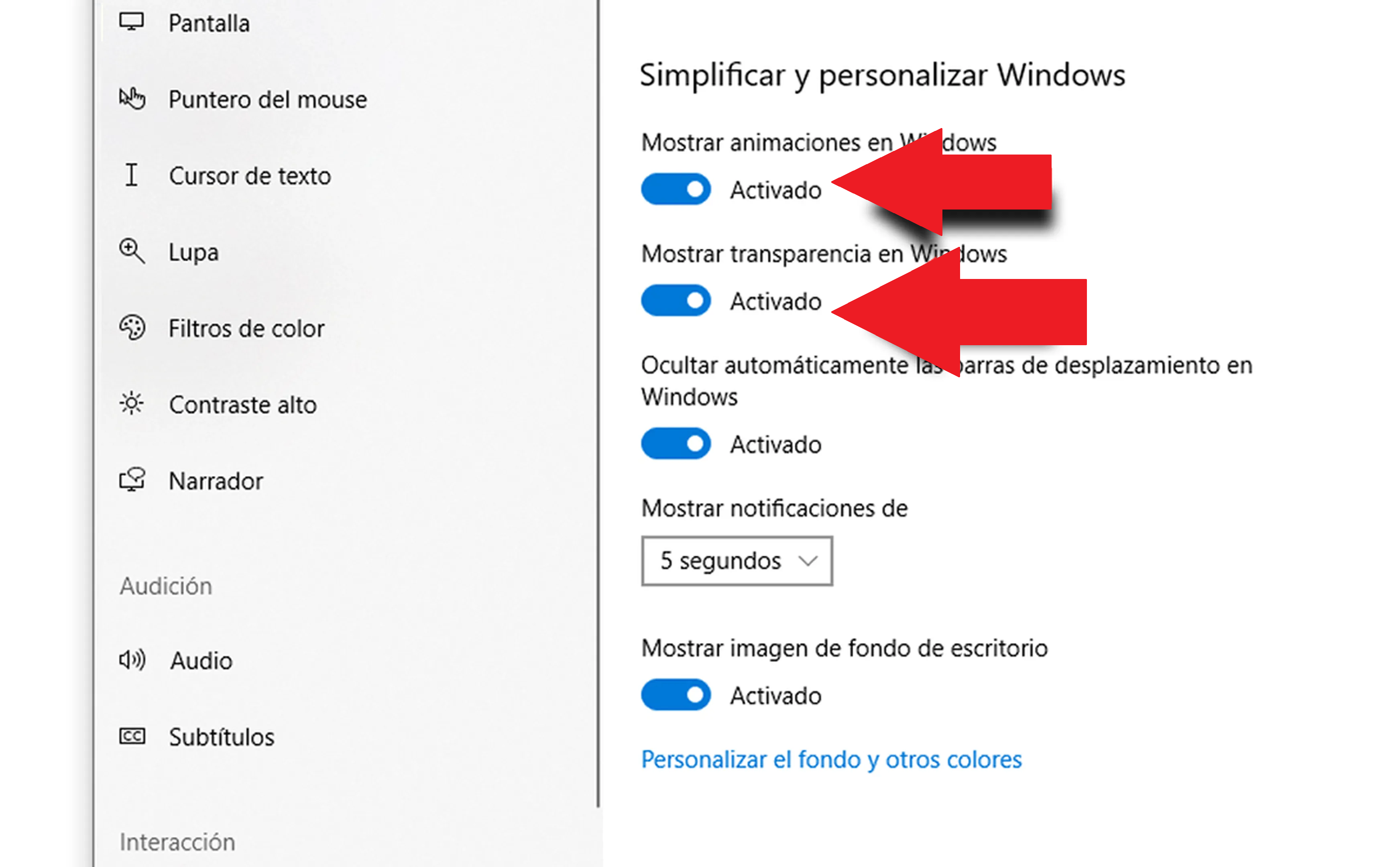 desactivar efectos visuales innecesarios en windows