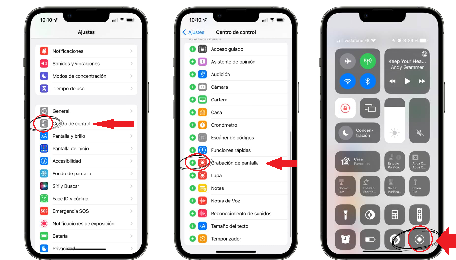 Uso de la función de grabación de pantalla en iphone