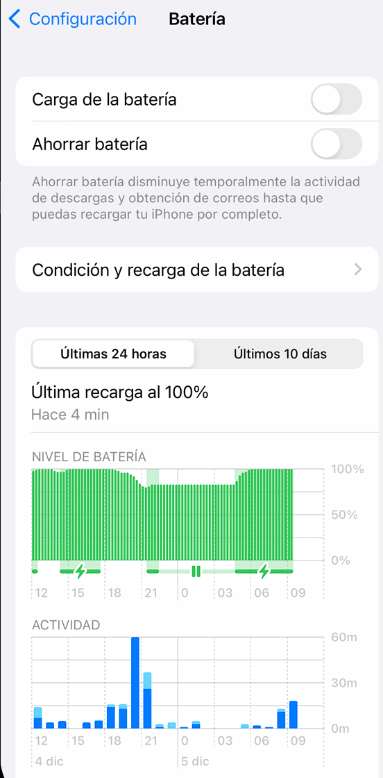 Análisis de la batería y uso de las estadísticas en iphone